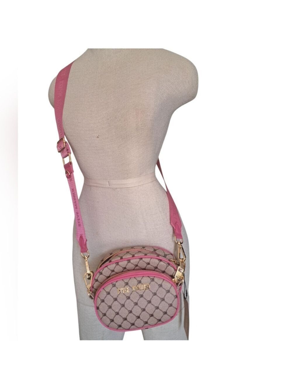 STEVE MADDEN stacking crossbody bag purse pink brown coastal adjustable 2 in 1